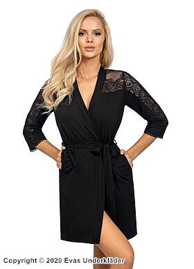 Lounge robe, lace inlays, 3/4 length sleeves